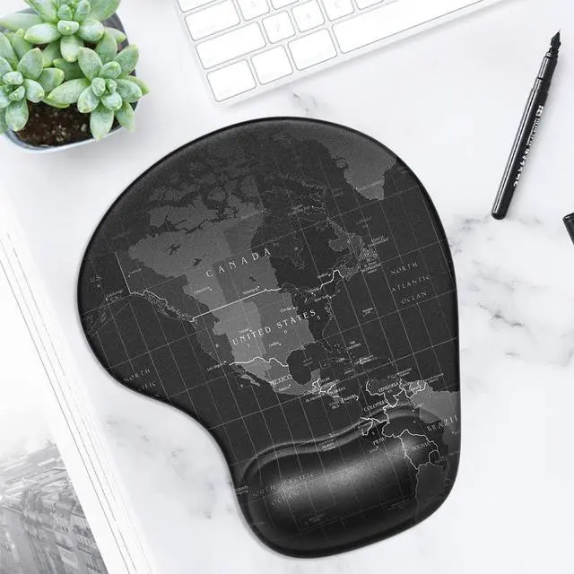 Alt view image 6 of 7 - Ergonomic Mouse Pad with Gel Wrist Support Small Wrist Rest Smooth Surface Non-Slip PU Base Comfortable Office Supplies Pain Relief 8.7 x 7.2 inches Map