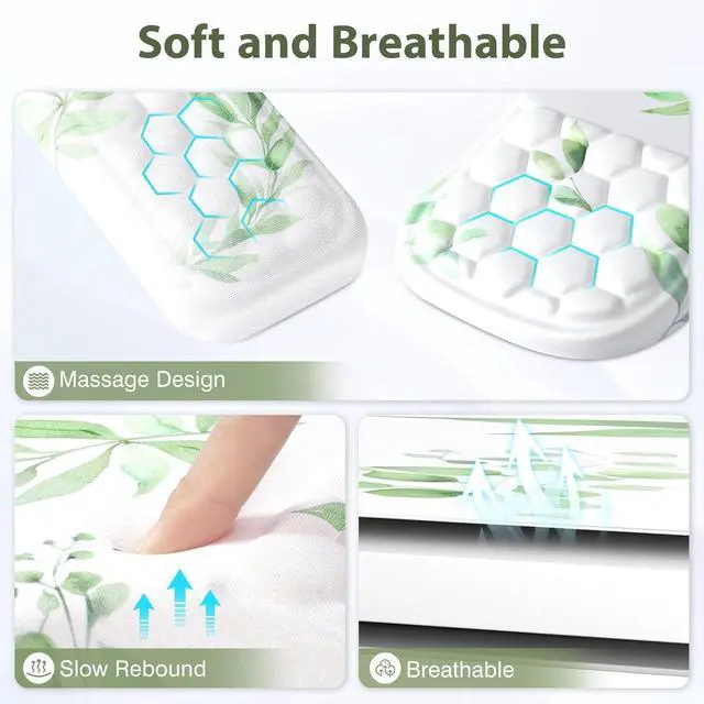 Alt view image 5 of 7 - 3 in 1 Ergonomic Mouse Pad and Keyboard Wrist Rest Cute Mouse Pad with Wrist Support Massage Design Non-Slip Wrist Pad for Mouse Desk Mouse Set (Green Plant)