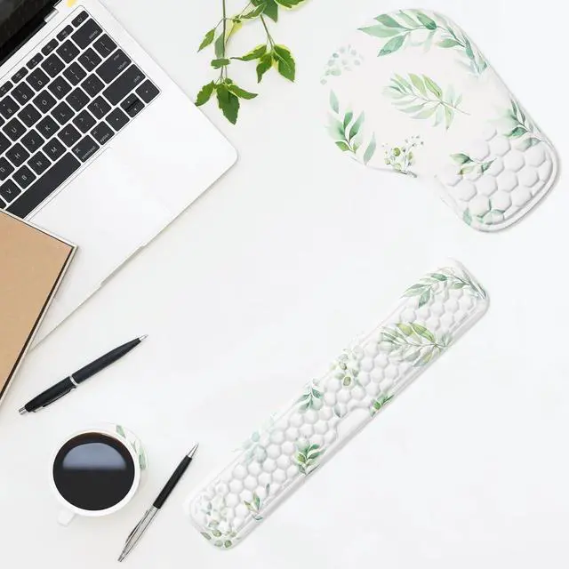 Alt view image 6 of 7 - 3 in 1 Ergonomic Mouse Pad and Keyboard Wrist Rest Cute Mouse Pad with Wrist Support Massage Design Non-Slip Wrist Pad for Mouse Desk Mouse Set (Green Plant)