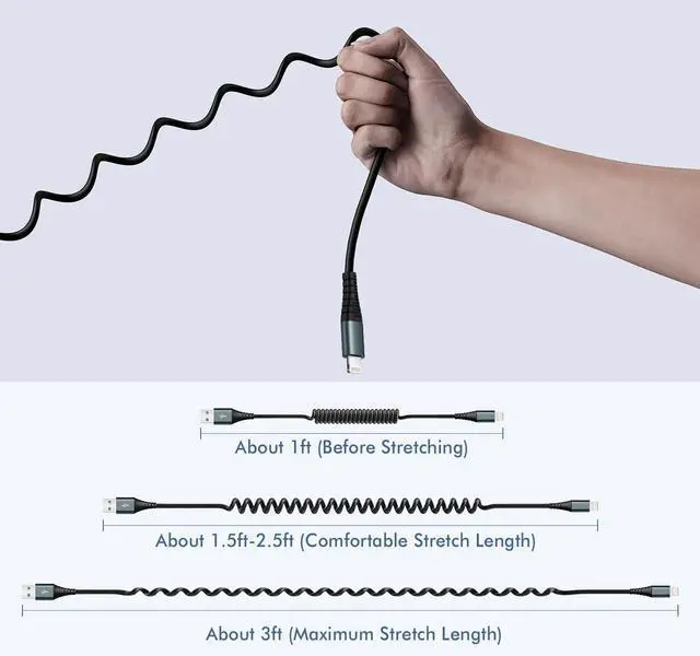 Alt view image 3 of 7 - Coiled Lightning Cable 3FT 2 Pack MFi Certified Car iPhone Charger CableUSB to Lightning Cable Compatible with iPhone 14/13/12/11 Pro Max/XS Max/XR/X/8/7/iPad