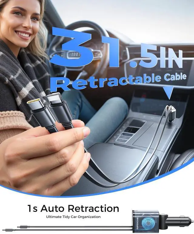 Alt view image 5 of 7 - Upgraded Retractable Car Charger [Ultra-Compact] 6-Port Car Charger USB C iPhone Car Chargers Fast Charging with USB C &  Cable Car Accessories Adapter for iPhone 16/15/14/13/12