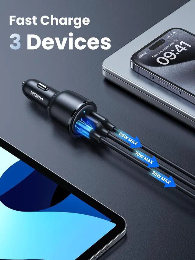 Alt view image 3 of 7 - 69W USB C Fast Car Charger PD QC 3.0 USB C Cigarette Lighter Charger 65W 45W 30W Compatible with MacBook Pro Air iPad Pro Steam Deck iPhone 15 Pro Max 14 13 Galaxy S24 S23 S22 Ultra Plus