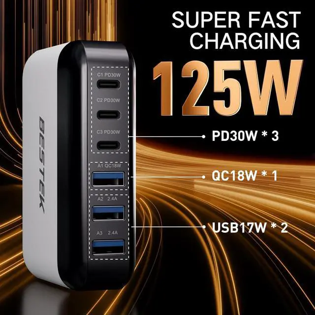 Alt view image 2 of 7 - Multi Ports USB Car Charger Fast Charge 125W 14A Quick Charge 3.0 & USB-C PD Car Charger Adapter with Smart Identification for Cell Phones Tablets and Other USB Devices