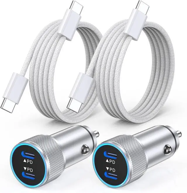 Main image of iPhone 16 Car Charger 2Pack Dual Port USB C Fast Car Charger Type C Rapid Charging Adapter with 2Pack USB C to C Nylon Braid Cable Woven Cord Fast Charging for iPhone 16/16 Pro/15/15 Pro Max/iPad