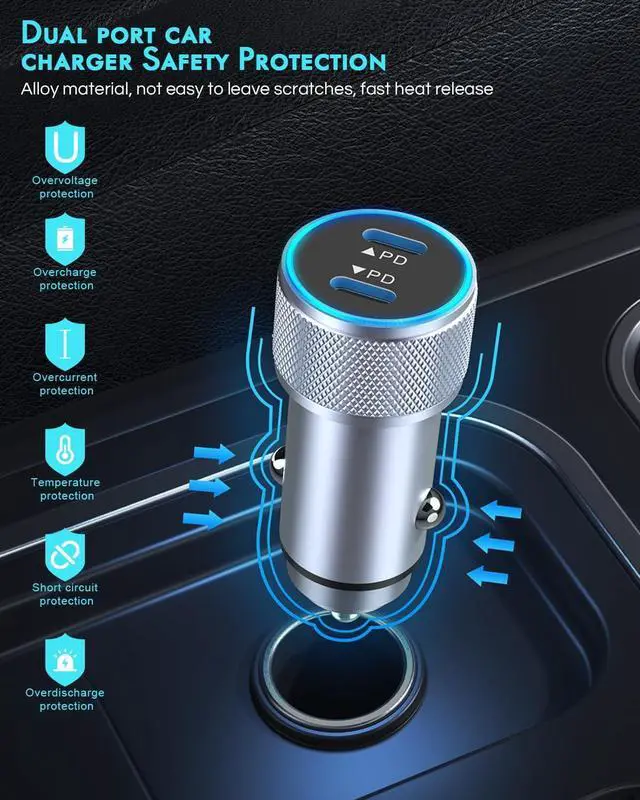 Alt view image 3 of 7 - iPhone 16 Car Charger 2Pack Dual Port USB C Fast Car Charger Type C Rapid Charging Adapter with 2Pack USB C to C Nylon Braid Cable Woven Cord Fast Charging for iPhone 16/16 Pro/15/15 Pro Max/iPad