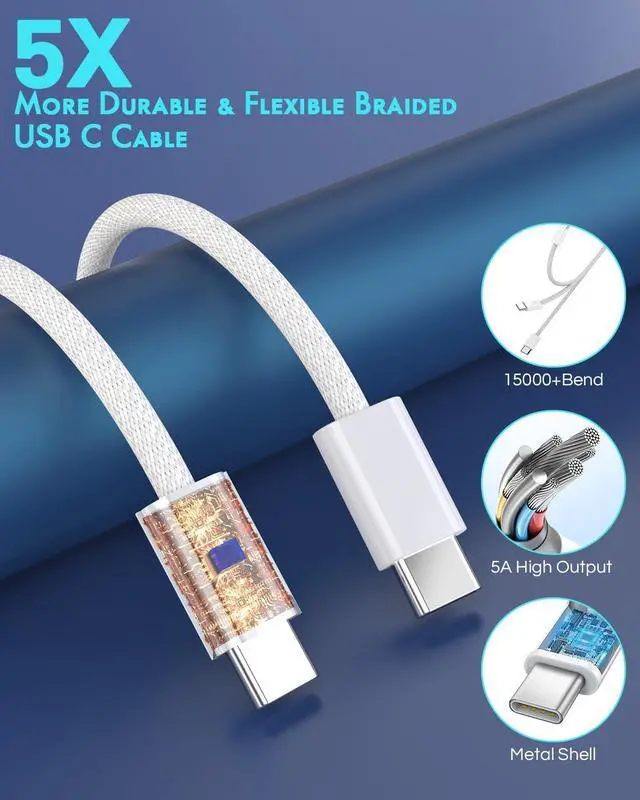 Alt view image 4 of 7 - iPhone 16 Car Charger 2Pack Dual Port USB C Fast Car Charger Type C Rapid Charging Adapter with 2Pack USB C to C Nylon Braid Cable Woven Cord Fast Charging for iPhone 16/16 Pro/15/15 Pro Max/iPad