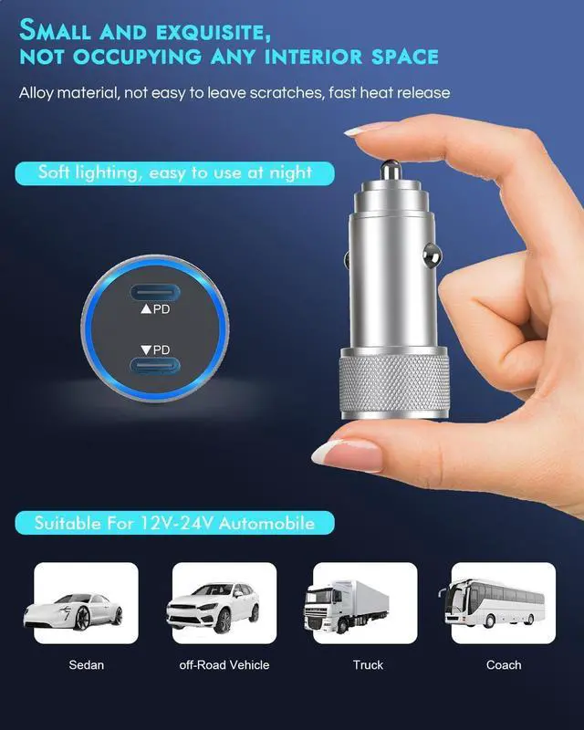 Alt view image 5 of 7 - iPhone 16 Car Charger 2Pack Dual Port USB C Fast Car Charger Type C Rapid Charging Adapter with 2Pack USB C to C Nylon Braid Cable Woven Cord Fast Charging for iPhone 16/16 Pro/15/15 Pro Max/iPad