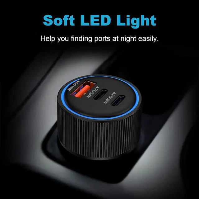 Alt view image 5 of 7 - 78W Fast Car Charger Adapter Auto Plug - USB C & USB A Multi 3 Ports Charging - Cigarette Lighter Cell Phone Automobile Charger for iPhone 16e 16 15 14 13 12 11  Galaxy S25 S24 S23 S22 S21