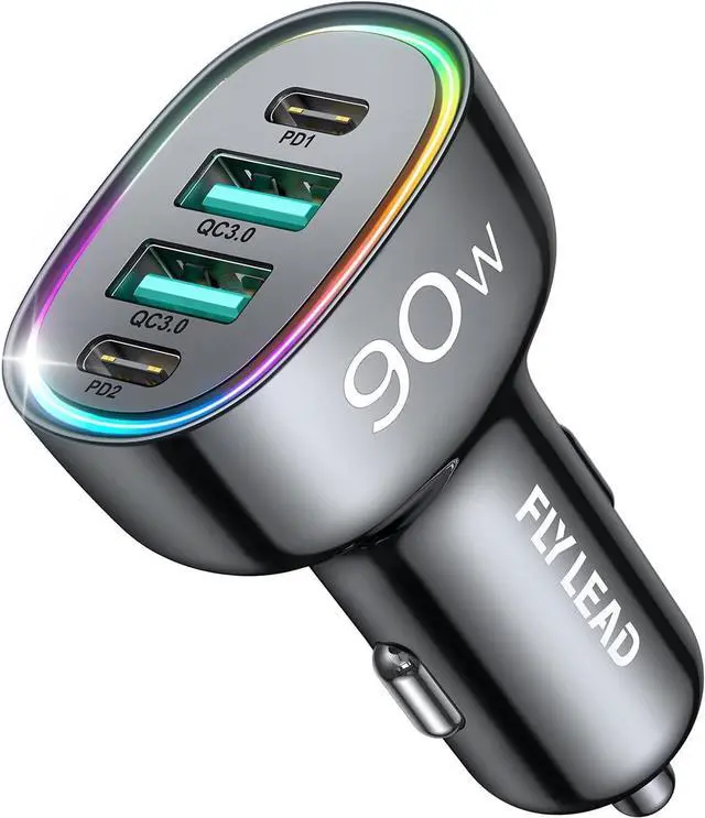 Main image of Car Charger USB C 90W 4-Port Car Phone Charger Compatible with iPhone 16/15/14/13/12 Pro Max Plus [A Must for Family Travel] Super Fast Charging Cigarette Lighter Adapter Port