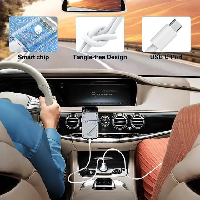Alt view image 5 of 7 - iPhone 16 Car Charger - 2Pack 48W PD&QC4.0 Dual Port USB C Car Charger Adapter with USB C to C Cable for iPhone 16/15 Series  Galaxy Series iPad Pro AirPods Pixel and More
