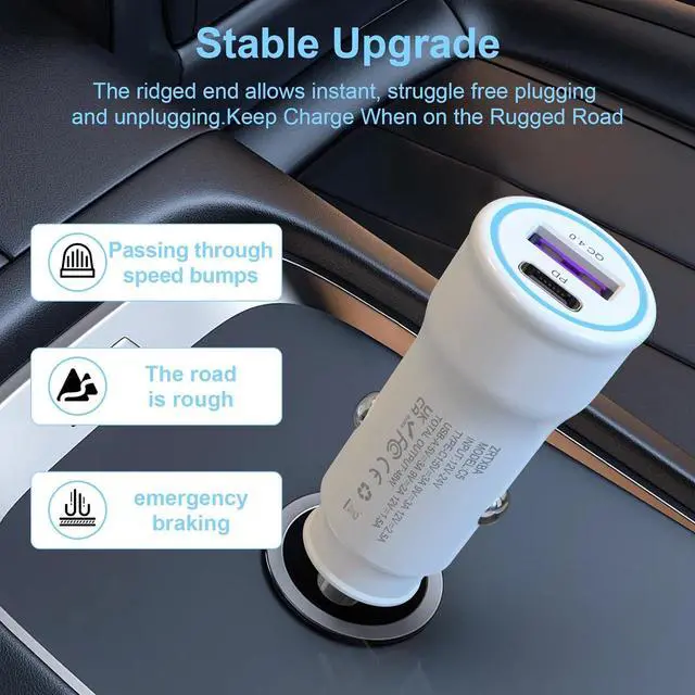 Alt view image 4 of 7 - iPhone 16 Car Charger - 2Pack 48W PD&QC4.0 Dual Port USB C Car Charger Adapter with USB C to C Cable for iPhone 16/15 Series  Galaxy Series iPad Pro AirPods Pixel and More