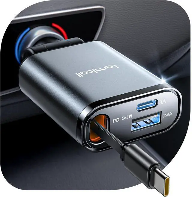 Main image of Retractable Car Charger USB C Fast Charging [Ultra-Compact 75% Less Space] 57W Type C Car Phone Charger fit iPhone 16 16e 15 Pro Max Plus Galaxy S25 S24 Ultra Pixel Android