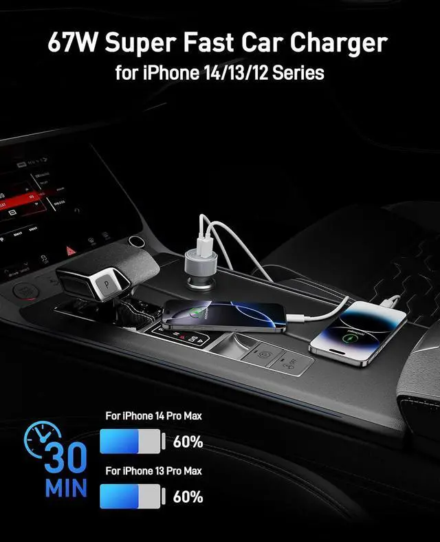Alt view image 2 of 7 - [MFi Certified] iPhone Fast Car Charger 3-Port 67W USB C Car Charger Super Fast Charging Cigarette Lighter Adapter with 3FT USB-C to Lightning Cable for iPhone 14/13/12/11/Pro Max/XS/XR/X/SE iPad
