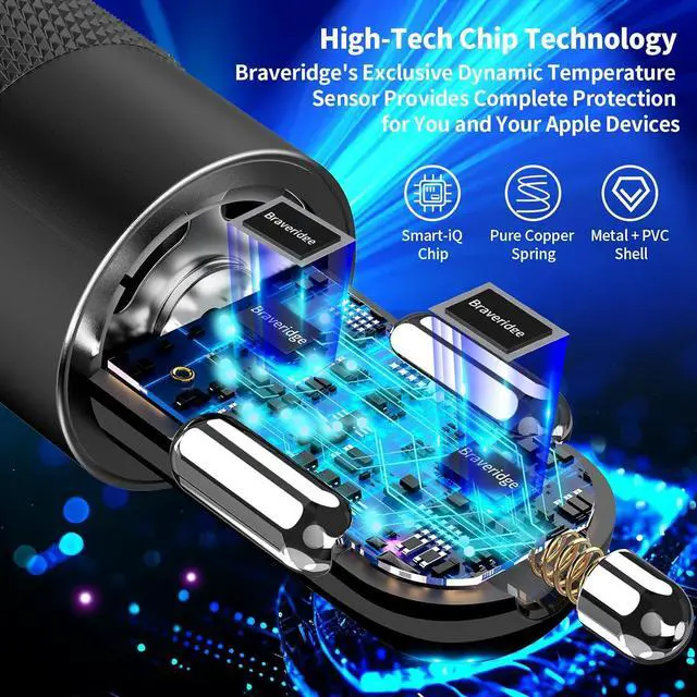 Alt view image 2 of 7 - MFi CertifiediPhone 16 Car Charger Fast Charging 75W USB C PD&QC Car Power Cigarette Lighter USB Charger with 6FT Type C Coiled Cable for iPhone 16/16 Pro Max/15 Pro/Galaxy S25/S24/Pixel