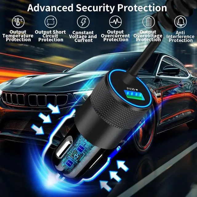 Alt view image 4 of 7 - MFi CertifiediPhone 16 Car Charger Fast Charging 75W USB C PD&QC Car Power Cigarette Lighter USB Charger with 6FT Type C Coiled Cable for iPhone 16/16 Pro Max/15 Pro/Galaxy S25/S24/Pixel