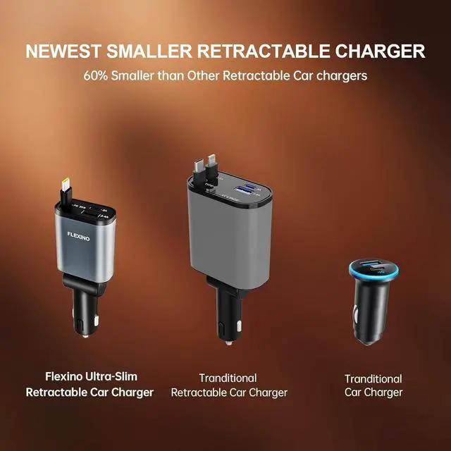 Alt view image 3 of 7 - Flexino Ultra-Slim Retractable Car Charger for iPhone 16, 57W Fast Charging Car Chargers, USB C Car Charger Adaptor, Cigarette Lighter Adapter for iPhone 16/15 Series, Galaxy, Pixel, Grey
