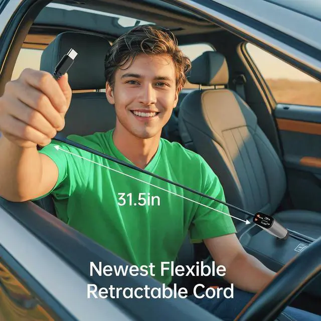 Alt view image 7 of 7 - Flexino Ultra-Slim Retractable Car Charger for iPhone 16, 57W Fast Charging Car Chargers, USB C Car Charger Adaptor, Cigarette Lighter Adapter for iPhone 16/15 Series, Galaxy, Pixel, Grey