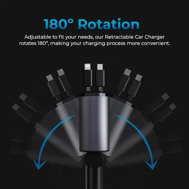 Alt view image 5 of 6 - 4-in-1 Retractable Fast Charger for Cars: 100W Car USB-C & iPhone Cable USB-C/A Ports - Compatible with iPhone Galaxy Pixel and More.