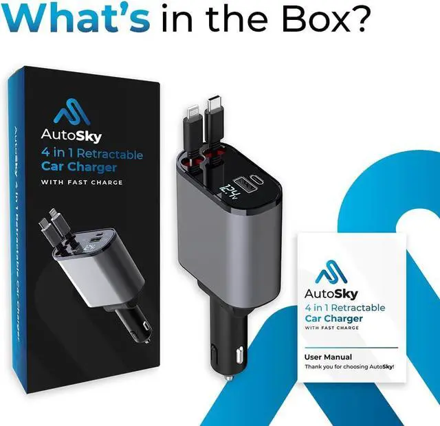 Alt view image 6 of 6 - 4-in-1 Retractable Fast Charger for Cars: 100W Car USB-C & iPhone Cable USB-C/A Ports - Compatible with iPhone Galaxy Pixel and More.