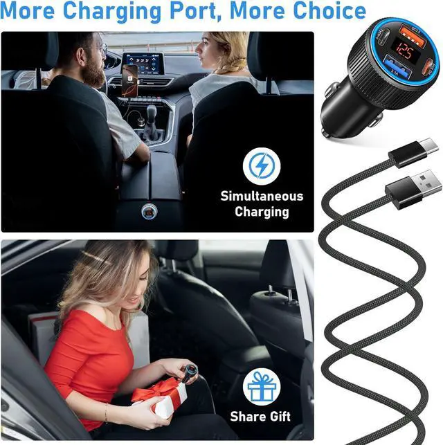 Alt view image 6 of 7 - 65W 4 Port Super Fast Type C Car Charger USB C for  S25 S24 S23 Ultra A53 A16 iPhone 16 15 PD/QC 3.0 Fast Charging 12V Car Cigarette Lighter Adapter with Voltage Meter+4 Pack USB-C Cables