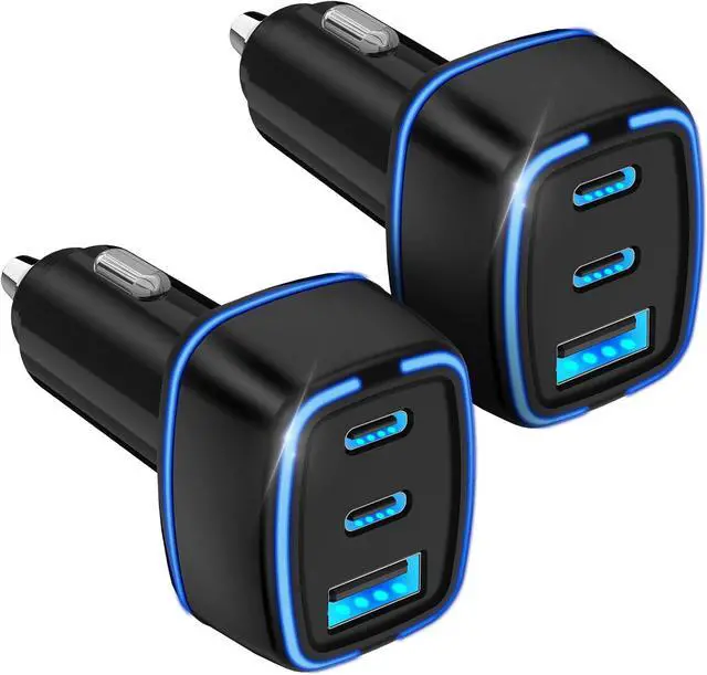 Main image of USB C Car Charger 3 Port PD Super Mini Cigarette Lighter Adapter 2Pack USB-C & A Fast Car Charging for iPhone 16/15 Pro Max Galaxy S25/S24 iPad Pixel Android Phones Travel Essentials for Men
