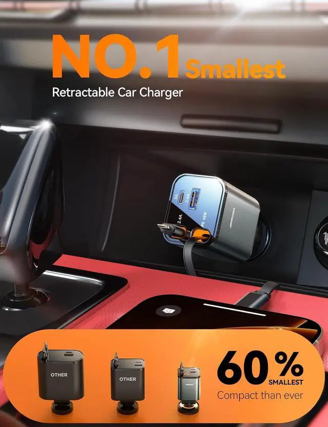 Alt view image 7 of 7 - [2025 Ultra-Compact] JOYROOM Retractable Car Charger 84W Car Charger USB C for iPhone 16 Fast Charging, Car Accessories, Car Adapter Travel Essentials Gifts for Women Men, for iPhone 16 15 14 13 12