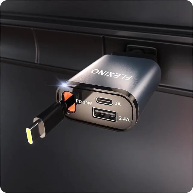 Alt view image 2 of 7 - Flexino Ultra-Slim Retractable Car Charger for iPhone 16, 57W Fast Charging Car Chargers, USB C Car Charger Adaptor, Cigarette Lighter Adapter for iPhone 16/15 Series, Galaxy, Pixel, Grey