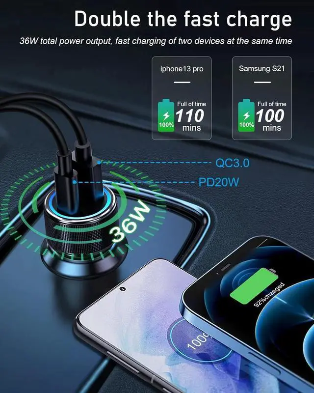 Alt view image 3 of 7 - USB C Car Charger 2 Pack 38W Cigarette Lighter Adapter 12V USB Outlet PD/QC Fast Charging Car Phone Charger Plug for iPhone 16 15 14 13 Pro Max iPad Android  S25 S24 S23 S22 Pixel 9 8
