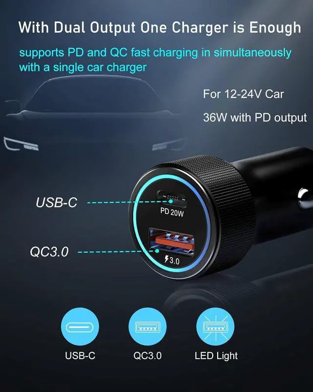 Alt view image 6 of 7 - USB C Car Charger 2 Pack 38W Cigarette Lighter Adapter 12V USB Outlet PD/QC Fast Charging Car Phone Charger Plug for iPhone 16 15 14 13 Pro Max iPad Android  S25 S24 S23 S22 Pixel 9 8