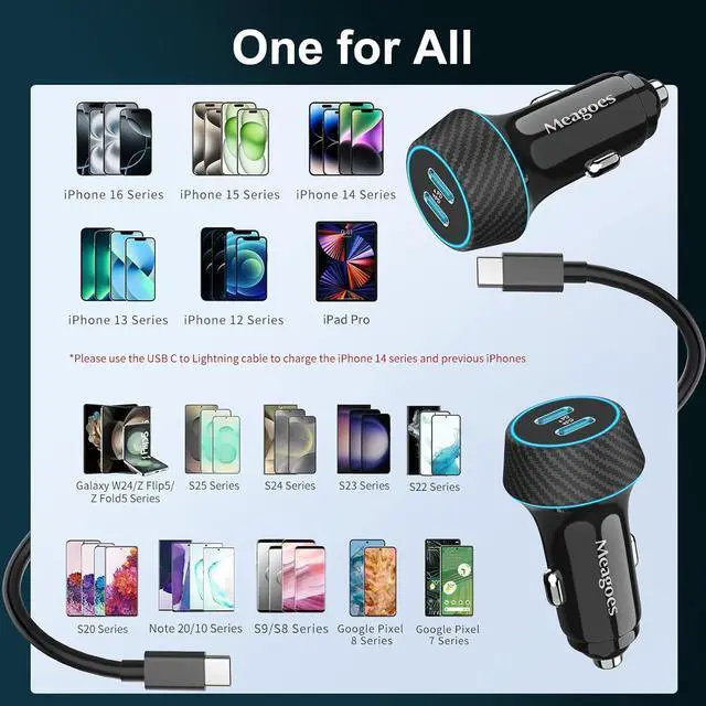 Alt view image 7 of 7 - 2 Pack 90W USB C Car Charger Super Fast Charging for iPhone 16 Pro Max/Plus/15  Galaxy S25 Ultra/S24/S23/A55/Pixel 9 Dual 45W PD Port Cigarette Lighter Adapter with 3.3FT Type C Cord