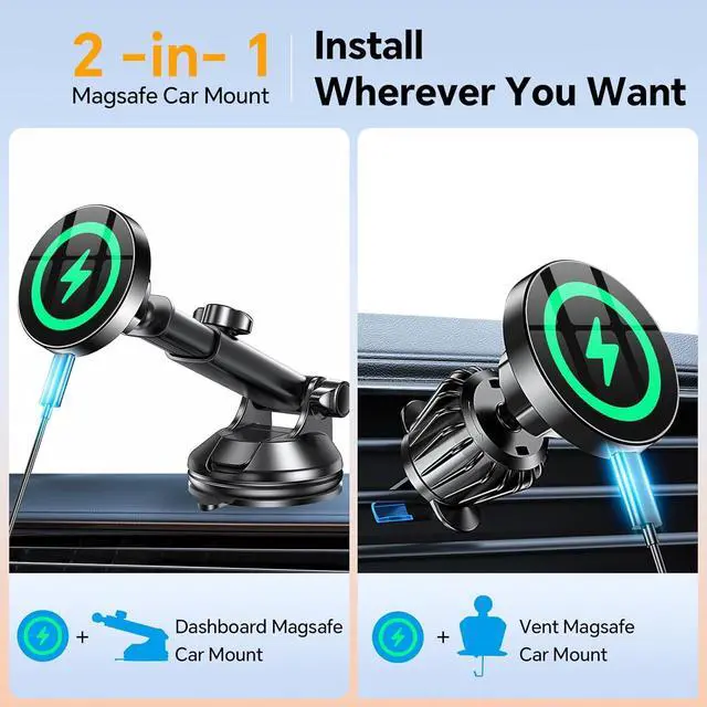 Alt view image 2 of 7 - for MagSafe Car Mount ChargerUltra MagnetMagnetic Phone Holders for Your Car ChargerWindshield+Vent+DashMagnetic Wireless Car Phone Holder Charger Car Mount for iPhone 16 Pro Max 15 14 13