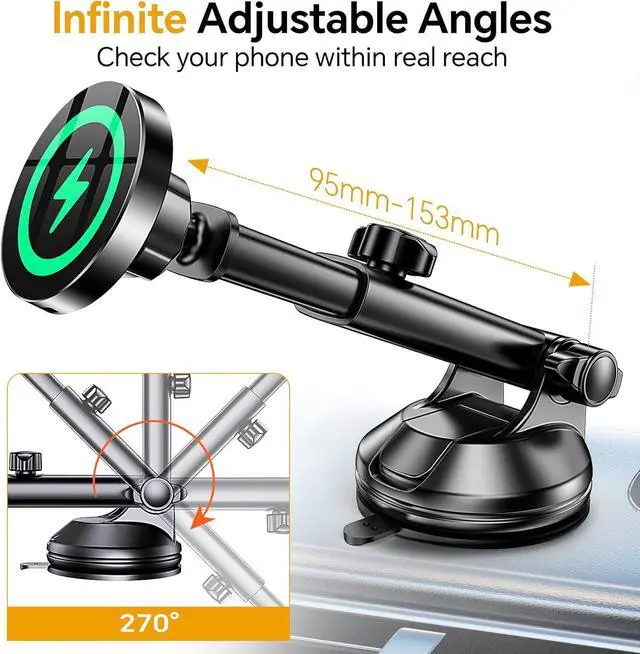 Alt view image 6 of 7 - for MagSafe Car Mount ChargerUltra MagnetMagnetic Phone Holders for Your Car ChargerWindshield+Vent+DashMagnetic Wireless Car Phone Holder Charger Car Mount for iPhone 16 Pro Max 15 14 13