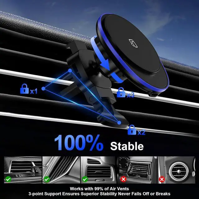 Alt view image 6 of 7 - Wireless Car Mount Charger Magnetic Charger for  Galaxy S25 Ultra S24 Plus S23 FE S22 S21 S20 S10/15W Fast Air Vent Auto Phone Magsafe Wireless Car Charge for iPhone 16e 16 Pro Max 15 14 13 12