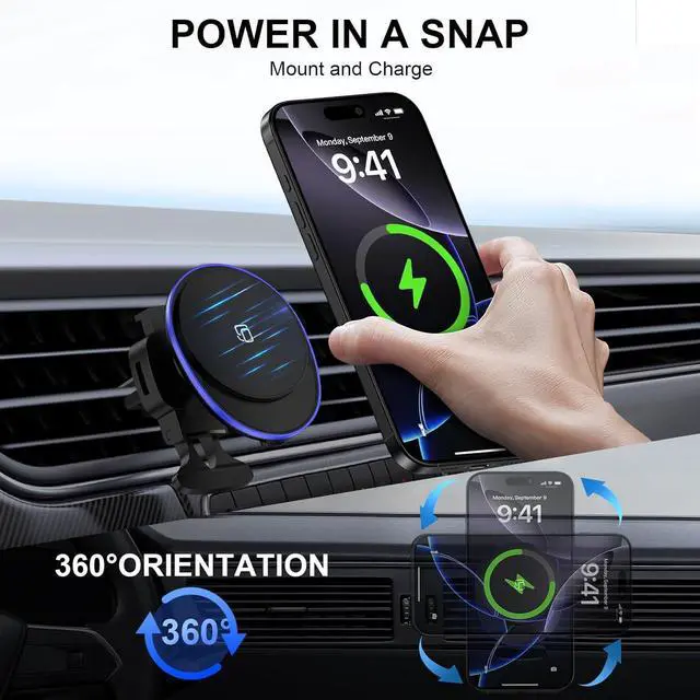 Alt view image 7 of 7 - Wireless Car Mount Charger Magnetic Charger for  Galaxy S25 Ultra S24 Plus S23 FE S22 S21 S20 S10/15W Fast Air Vent Auto Phone Magsafe Wireless Car Charge for iPhone 16e 16 Pro Max 15 14 13 12
