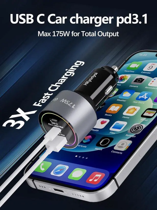 Alt view image 3 of 7 - 175W Car Charger Adapter Super Fast Charging PD3.1 140W/PD3.0 100W PPS45W QC3.0+PD 35W PPS25W+30W for iPhone 16 15 14 Max Galaxy S24/23/22 iPad MacBook Pro Air Type-C Laptop Pixel (1)