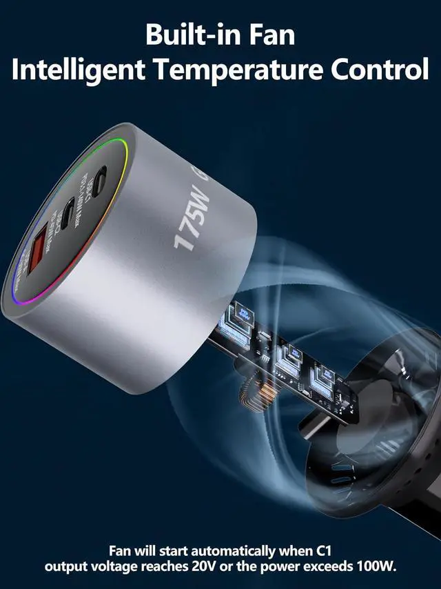 Alt view image 6 of 7 - 175W Car Charger Adapter Super Fast Charging PD3.1 140W/PD3.0 100W PPS45W QC3.0+PD 35W PPS25W+30W for iPhone 16 15 14 Max Galaxy S24/23/22 iPad MacBook Pro Air Type-C Laptop Pixel (1)