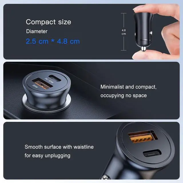 Alt view image 6 of 7 - USB C Car Charger 2-Port 60W Type-C Car Power Adapter PD30W&QC30W Cigarette Lighter USB Charger for iPhone 16 15 Pro Max Mini Plus  Galaxy S24 S23