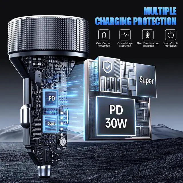 Alt view image 5 of 7 - Car Charger USB C, 78W 4 Port Fast Charging Car Phone Charger Adapter, Dual USB-C & USB-A Cigarette Lighter Adapter with Voltmeter Type C Vehicle Accessories for iPhone 16 15, iPad, Samsung, Android