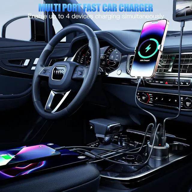 Alt view image 6 of 7 - Car Charger USB C, 78W 4 Port Fast Charging Car Phone Charger Adapter, Dual USB-C & USB-A Cigarette Lighter Adapter with Voltmeter Type C Vehicle Accessories for iPhone 16 15, iPad, Samsung, Android