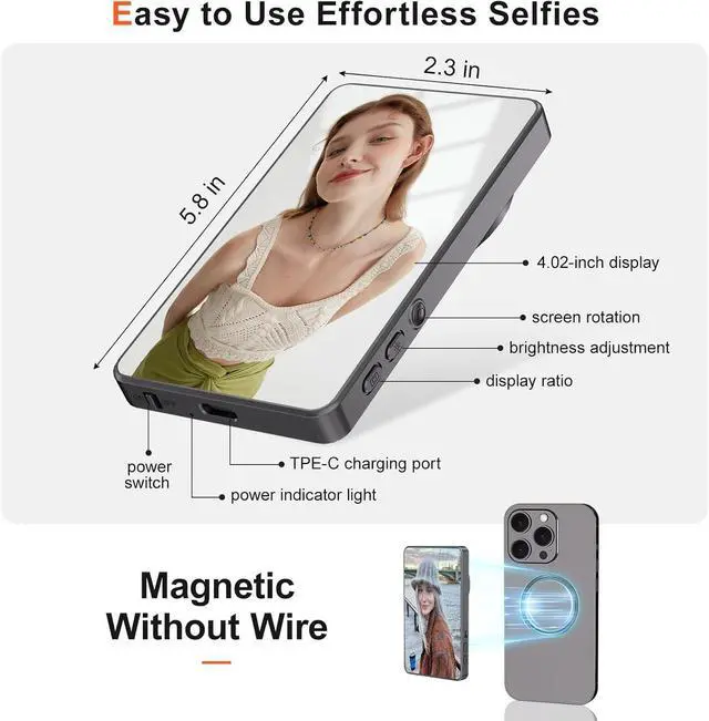 Alt view image 5 of 6 - Selfie Monitor Screen Phone Vlog Selfie Monitor Screen Support Wireless Synchronization 0 Latency Remote Control Operation 1800mAh Battery Back Camera for iPhone & Android Phone