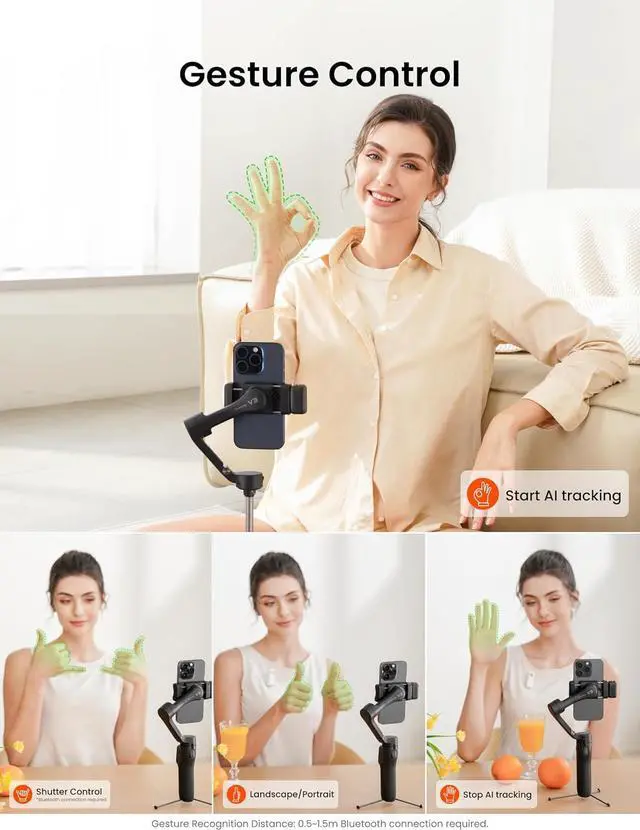 Alt view image 4 of 7 - Hohem iSteady V3 Gimbal Stabilizer for Smartphone 3-Axis Stabilization with AI Tracker Detachable Remote Control Built-in Extension Rod and Tripod Portable and Foldable Video Recording Black