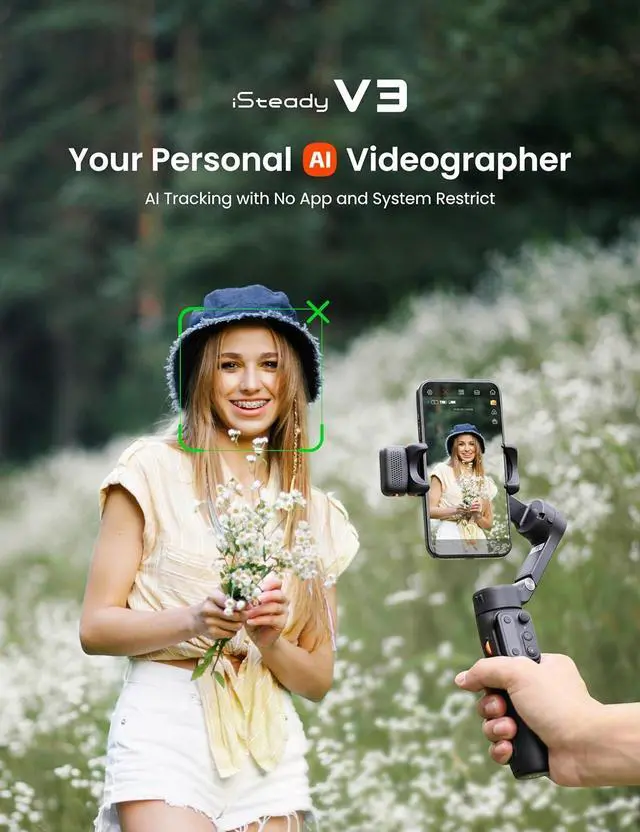 Alt view image 2 of 7 - Hohem iSteady V3 Gimbal Stabilizer for Smartphone 3-Axis Stabilization with AI Tracker Detachable Remote Control Built-in Extension Rod and Tripod Portable and Foldable Video Recording Black