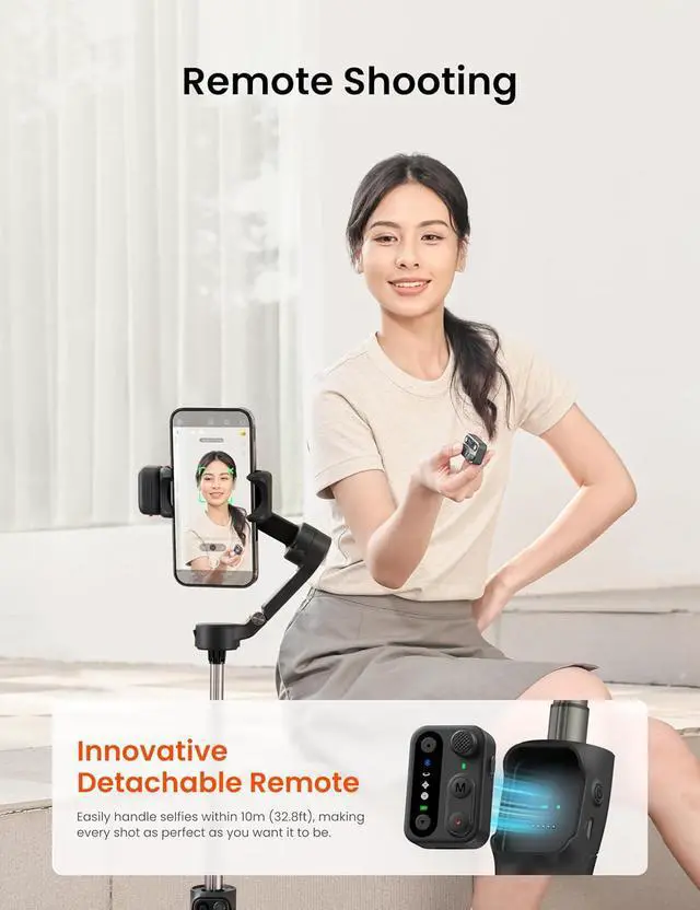 Alt view image 3 of 7 - Hohem iSteady V3 Gimbal Stabilizer for Smartphone 3-Axis Stabilization with AI Tracker Detachable Remote Control Built-in Extension Rod and Tripod Portable and Foldable Video Recording Black