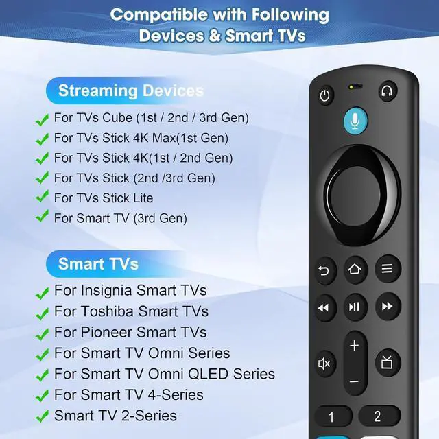 Alt view image 2 of 7 - Replacement-Remote-Control for Smart TV Stick(4K/4K Max/Lite) TV Cube(1st / 2nd / 3rd Gen) and Compatible with All Toshiba/Insignia/Pioneer Smart TVs