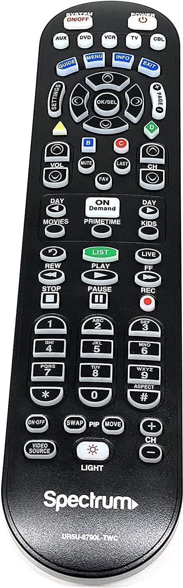 Alt view image 5 of 5 - Charter Spectrum TV Remote Control TIME Warner CLIKR-5 UR5U-8780L New | Compatible with Time Warner Brighthouse and Charter Cable Boxes | keypad backlighting red Illumination