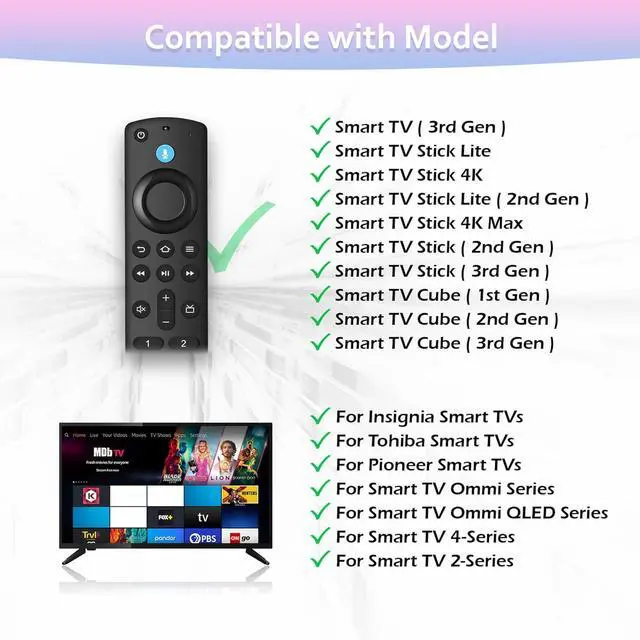 Alt view image 2 of 7 - Replacement Voice Remote Control Fit for AMZ Smart TVs Stick/4K Max/4K/Cube/Stick Lite/Stick HD Smart TV 3rd Gen Compatible with Insignia/Toshiba/Pioneer Smart TVs