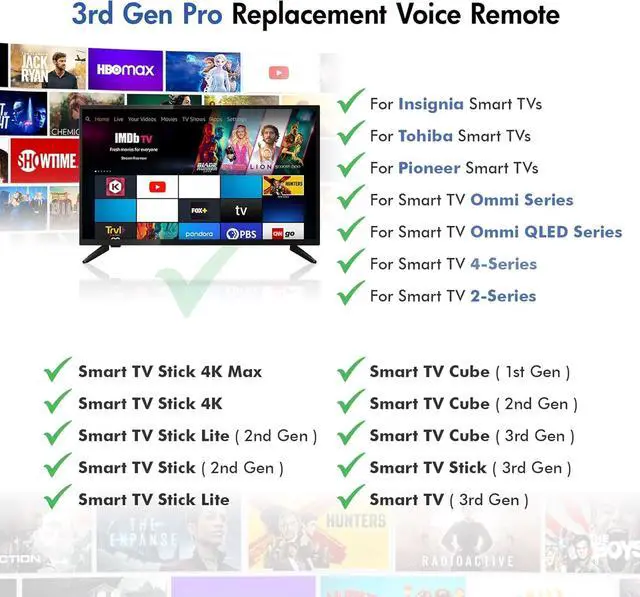 Alt view image 2 of 7 - Replacement Voice Remote Control fit for Smart TVs Stick/TV Cube/Lite/4K/4K Max and fit for Insignia/Toshiba/Pioneer Smart TVs
