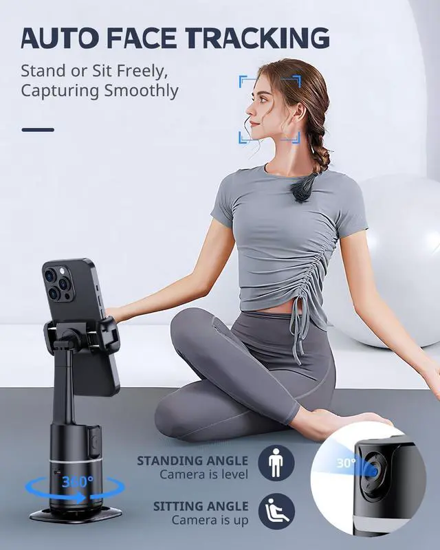 Alt view image 2 of 7 - Auto Face Tracking Tripod with Adjustable Desk Tripod 360° Rotating vlogging kit for iPhone with Remote & Gesture Control Rechargeable Selfie Fill Light No App Required