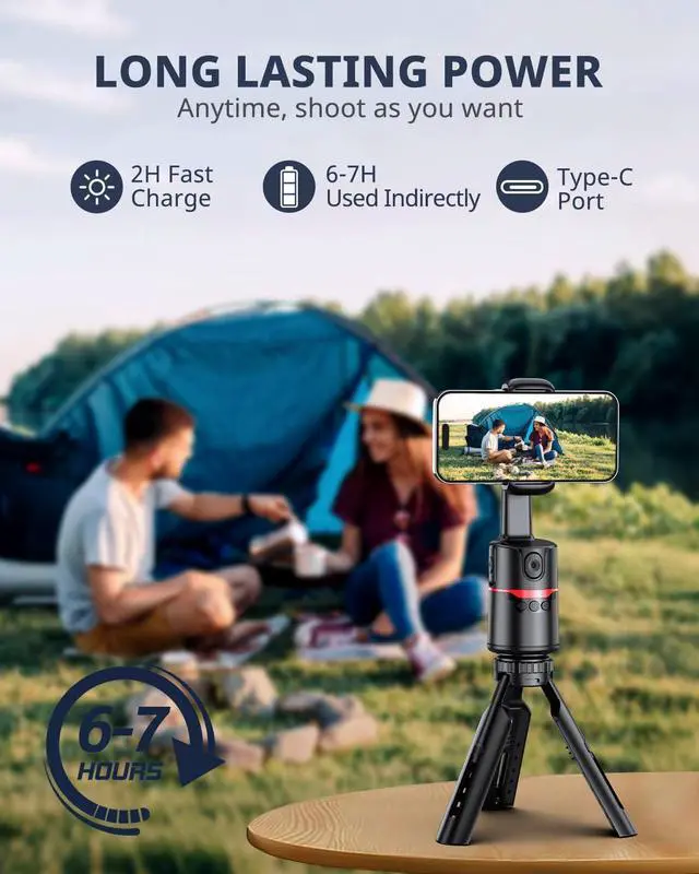 Alt view image 7 of 7 - Auto Face Tracking Tripod with Adjustable Desk Tripod 360° Rotating vlogging kit for iPhone with Remote & Gesture Control Rechargeable Selfie Fill Light No App Required