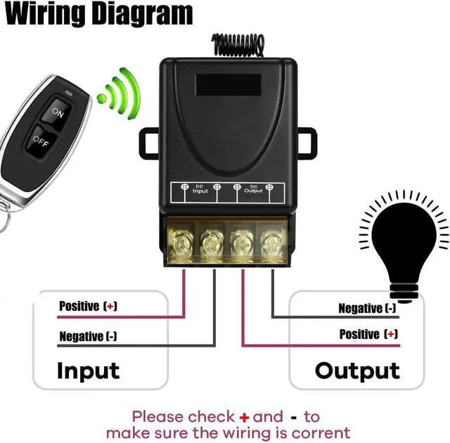 Alt view image 2 of 6 - Wireless Remote Switch with 328 ft Long Range DC 12V/24V/48V/72V Current Rating 30A 12v Remote Control Switch for All Kinds of DC Motors Luminaire Controll etc